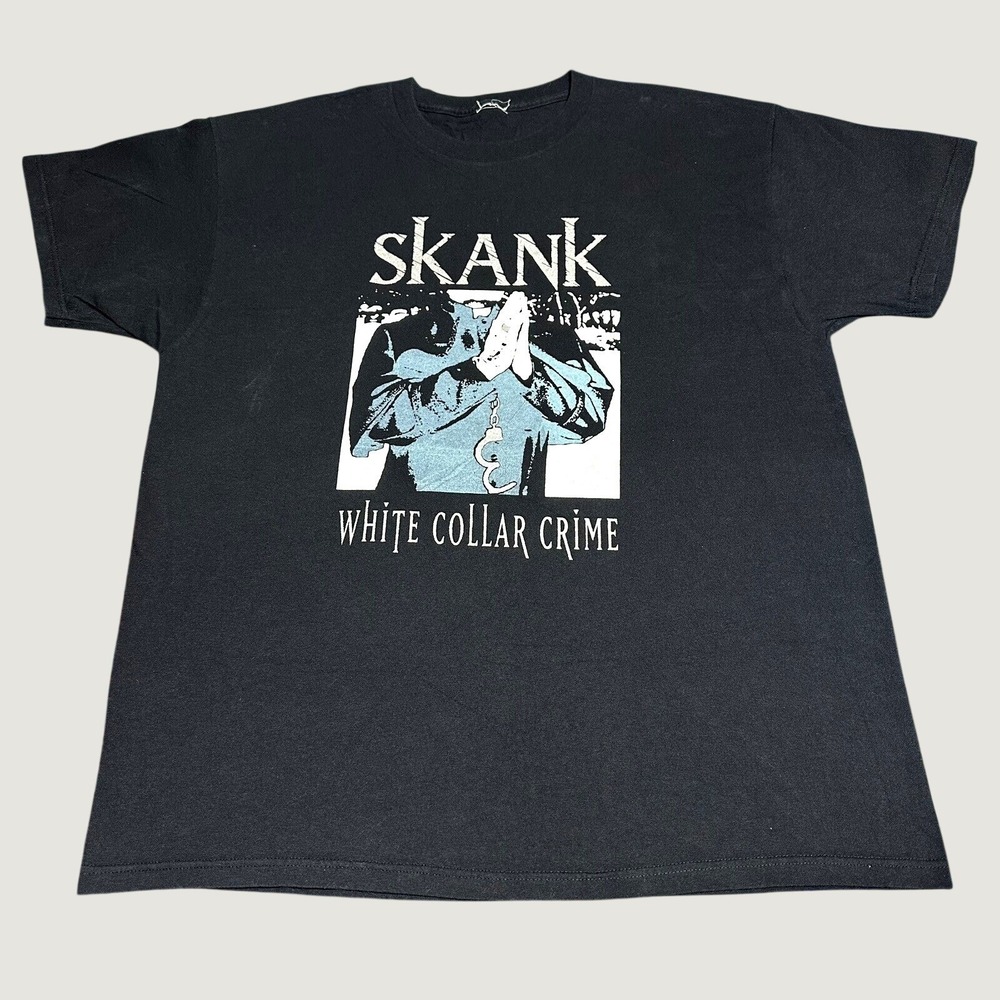 Vintage Y2K SKANK White Collar Crime Band T-Shirt XL Punk Metal Hardcore